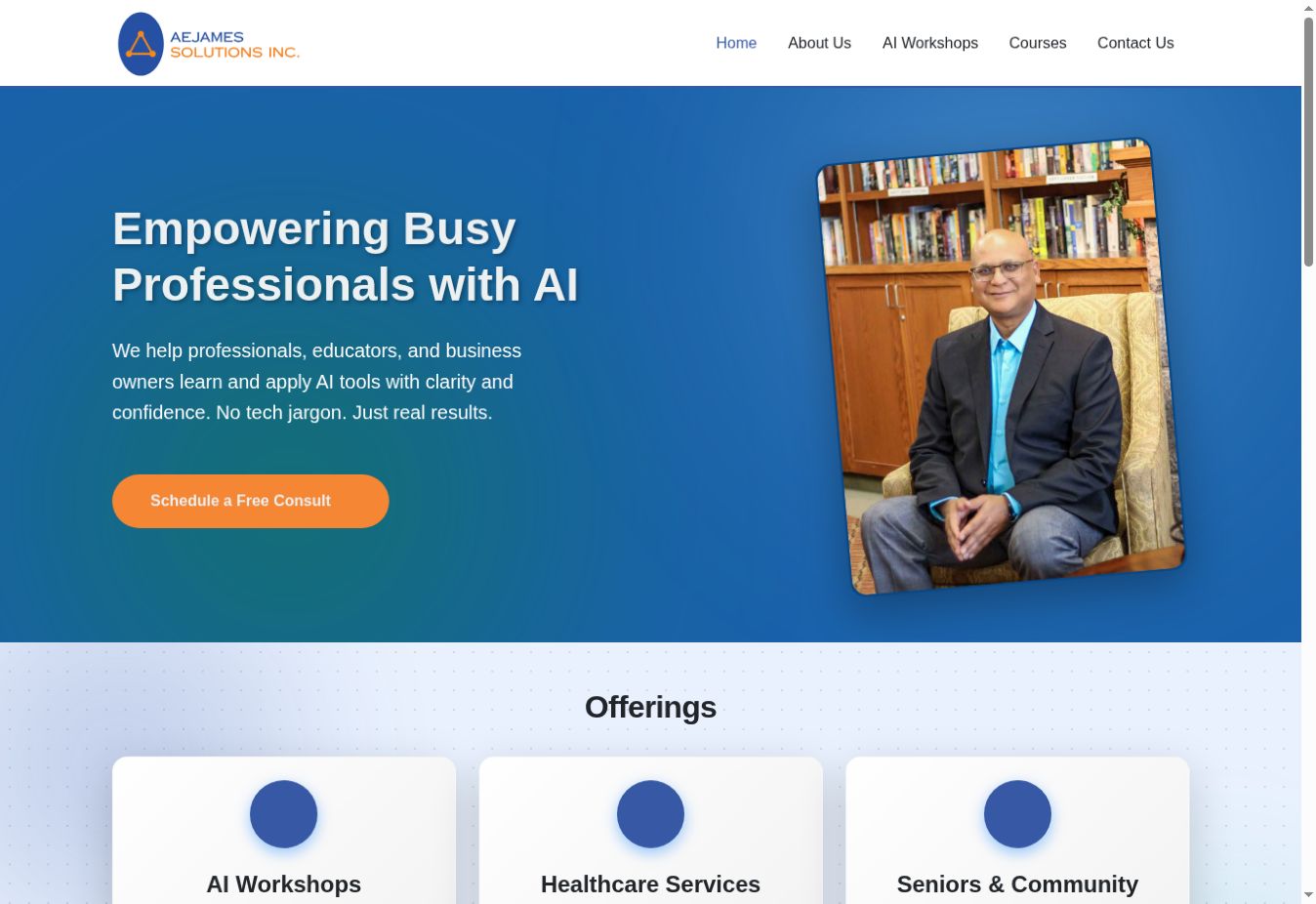 AE James consulting website interface